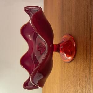Vintage Viking Ruby Red petal glass compote candy dish trinket bowl MCM